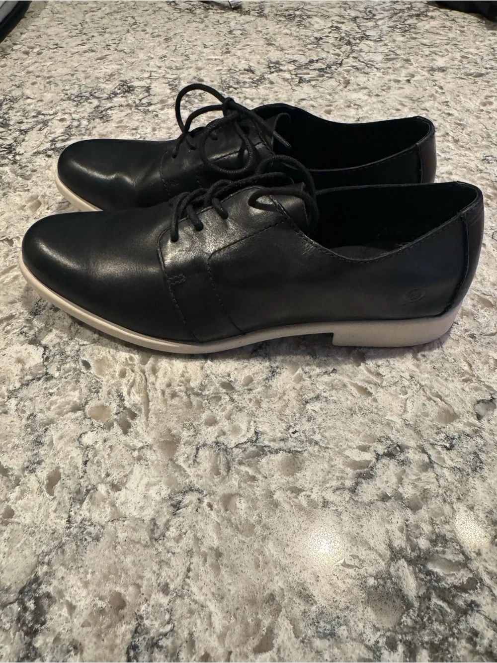 Born Women's Black Lace-Up Leather Flats with Cream Sole